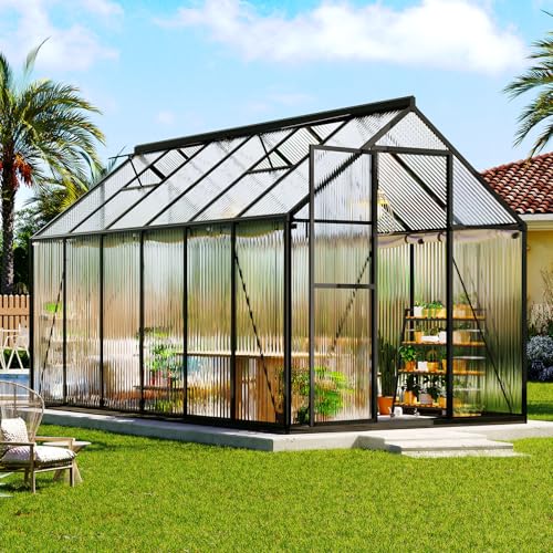 6x12 FT Walk in Polycarbonate Greenhouse with 2 Top Windows