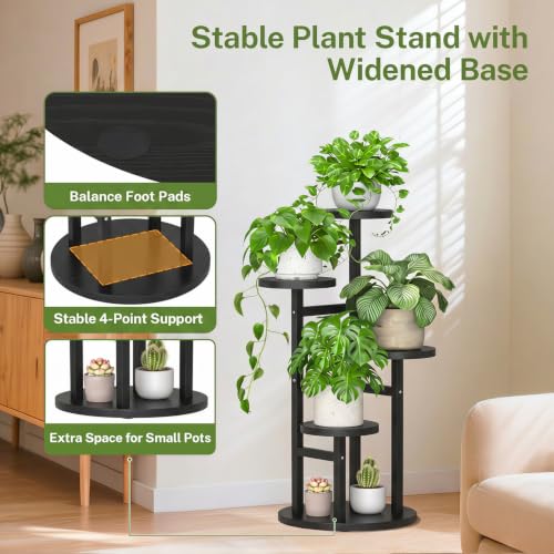 4 Tier Wood Plant Stand Indoor Outdoor Corner Tall Shelf (Pine Black / 4 Tiers)