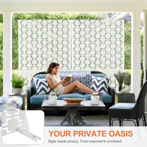 71" H Metal Privacy Screen Outdoor (71"H×47"W / White Square)