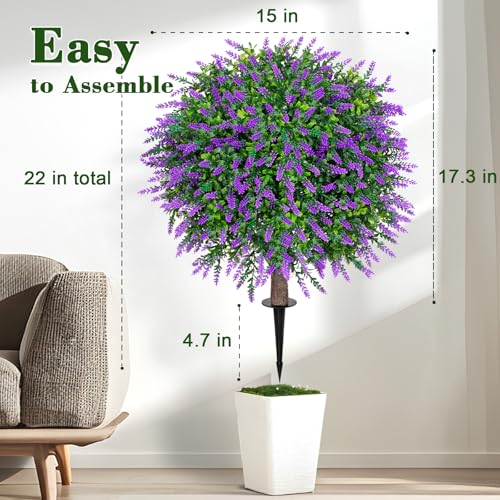 2 Pack UV Resistant Artificial Lavender Boxwood Plants Outdoor (Lavender)
