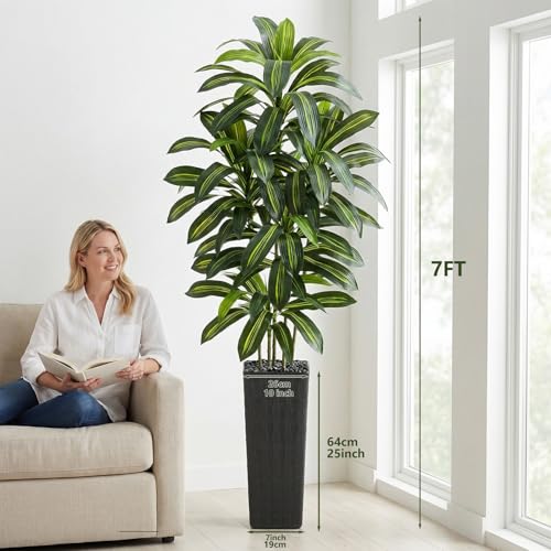 Artificial Dracaena Tree (Dark Green – Black Pot / 7FT)