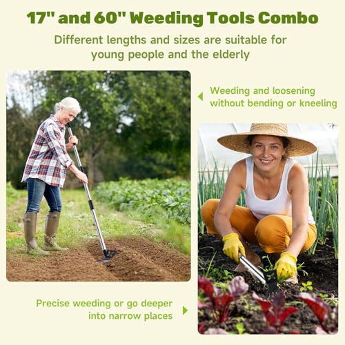 60" Weed Puller Tool with Long Handle and 17" Weeding Tools Gardening Set (Black)