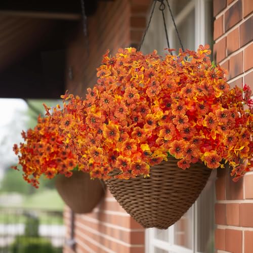 16 Bundles Artificial Fall Flowers for Outdoors Fake Plants UV Resistant Plastic Plants Shrubs Bushes for Home Fall Front Door Porch Garden Autumn Decor (16 Count)