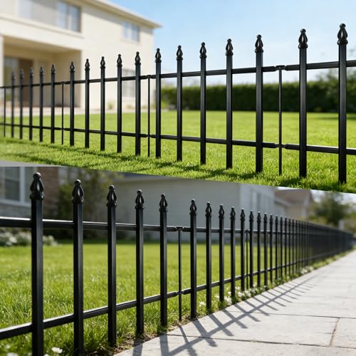 12" H x 16" W Decorative Metal Garden Border Fence (Black / 12″ H x 16″ W (5 Panels))