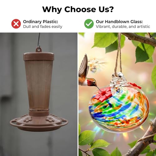 3in Glass Hummingbird Feeder Hanging Feeder with 2 Feeding Port for Outside (F)