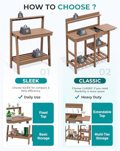 3 Tier Outdoor Potting Bench with Storage (Brown / Sleek)