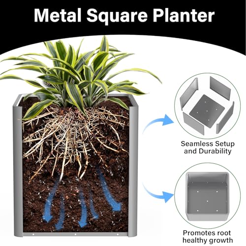Large Square Metal Planter Box (Gray / 20"L x 20"W x 20"H)