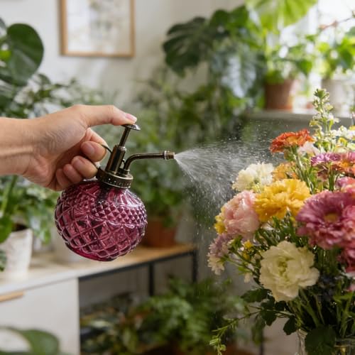 Plant Mister Amaranth Glass Decorative Vintage Spray Bottle 10 oz (B-Amaranth)