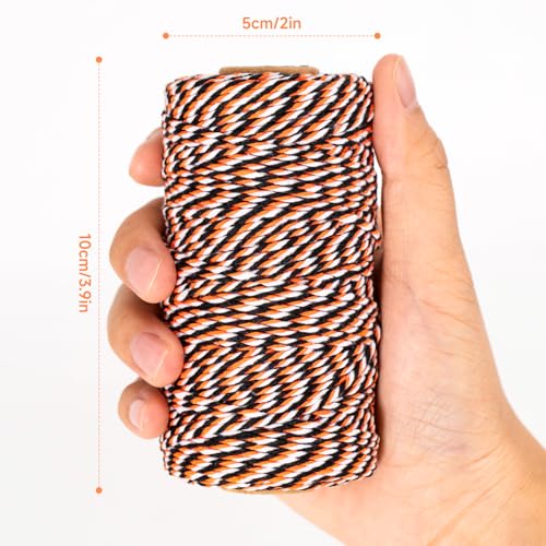 Orange Black White Cotton Twine 2mm 328 Feet for Gift Wrapping DIY Crafts Halloween Party Decoration Gift Tags