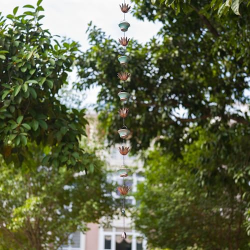 9.8FT Lotus Rain Chains for Outside (Green Copper)
