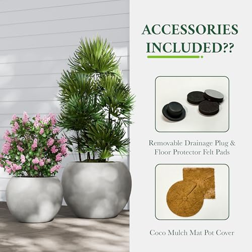 Premium Mt Sherman Fiberstone Sphere Planter for Indoor Outdoor Use (Gray / Medium 16.1''D x 13.6''H)