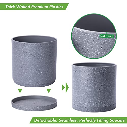 Plastic Planter Pot with Saucer (10 Inch / Speckled Gray)