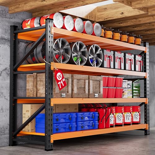 71.3” Wide Heavy Duty Metal Garage Shelving (Black Orange / 71"Wx24"Dx70"H)