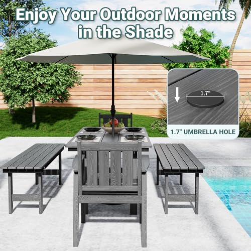 Patio Dining Table Set (Grey / 6-Seat(5PCS)66.7"Table)