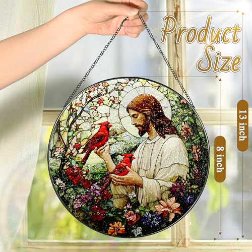 8 Inch Jesus with Cardinals Suncatcher Ornament (Jesus-c)
