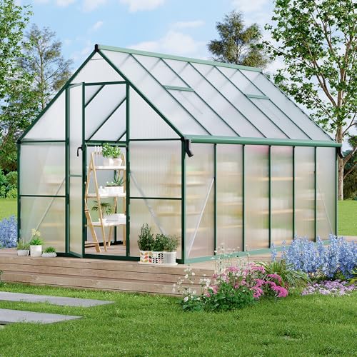 8X14FT Polycarbonate Greenhouse with Aluminum Frame (Green / 8X14FT)