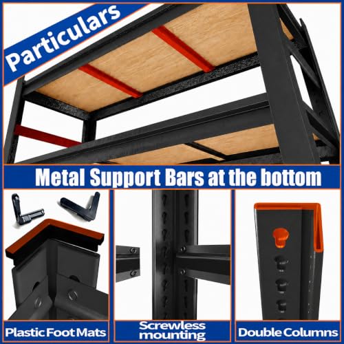 Heavy Duty Garage Shelving with Adjustable Wood Shelves 5 Tier (Wooden-5Tier-71.2"H*35.4''W*15.7''D)