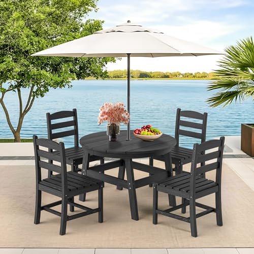 Patio Dining Table Set (Black / 4-Seat(5PCS)42.52"Table)
