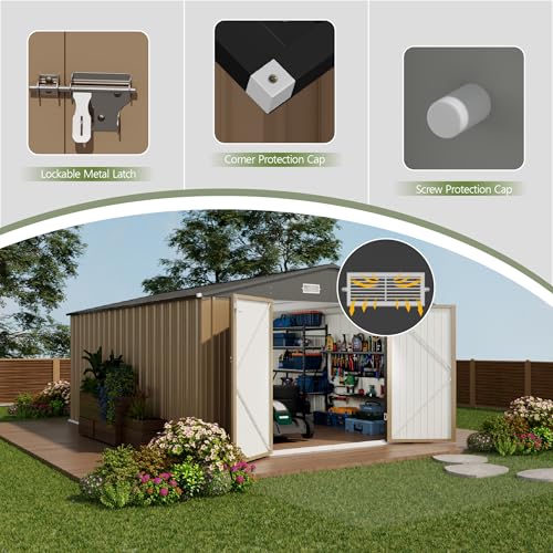10x14 FT Outdoor Storage Shed (Brown / 10x14 FT)