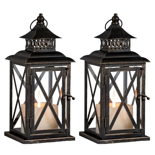 Lantern Decorative Indoor & Outdoor (Black / 14.8'' / 2 Pcs)