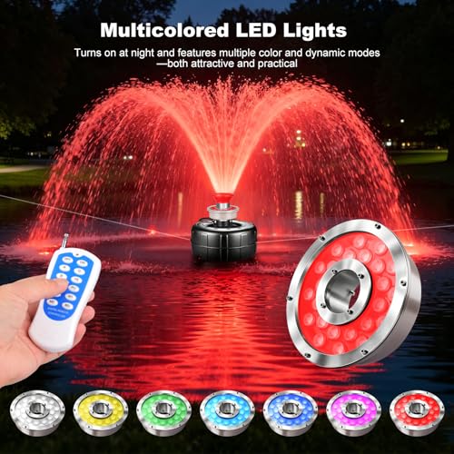 Pond Fountain Aerator with 7 RGB Light (Stainless Steel Colorful Lights)