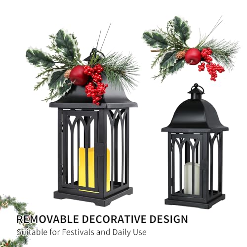 15 Inch Black Christmas Lanterns Set of 2 with LED Flameless Candles