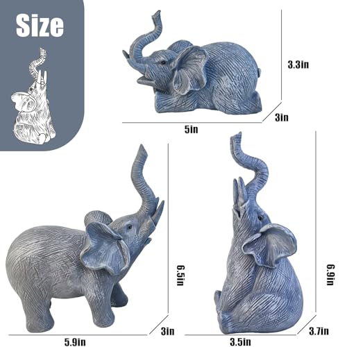 Elephant Garden Statues Set of 3 Resin White Outdoor Yard Patio Lawn Decor (Gray)