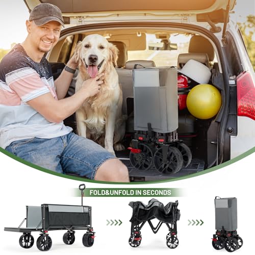 47" L Collapsible Folding Wagon with Tailgate & Brake (Gray / 250L)