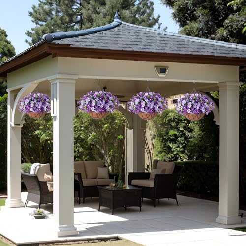 Artificial Flowers with Hanging Planter for Outdoors (Cpurple)