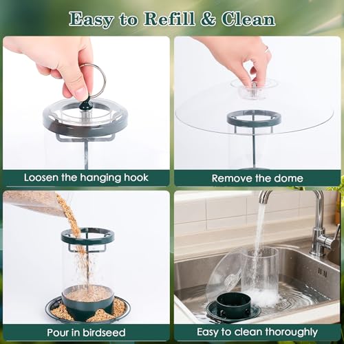 Metal Bird Feeder for Outdoor Hanging with 12” Weatherproof Dome (Green with Transparent Dome)