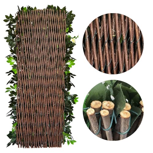 Expandable Fence Privacy Screen for Balcony Patio Outdoor (Branches -Red Rose)