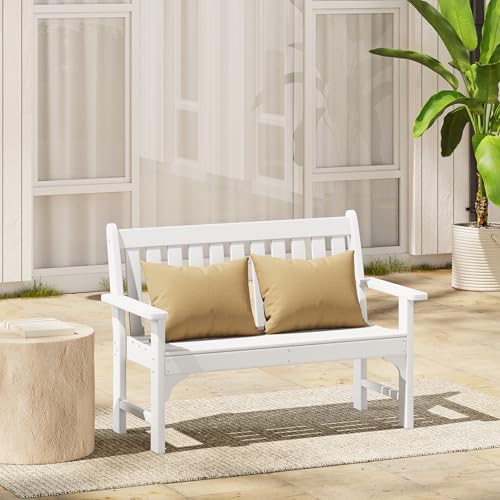 Garden Bench Farmhouse Park Front Porch for Entryway Bench Outdoor Seating Low Bench Patio Bench Outside (White / 51IN)