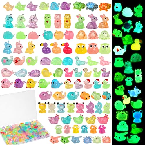 160PCS Luminous Mini Resin Animals 96 Styles Variety Mini Resin Figures (Multicolored 160pcs Luminous Animals)