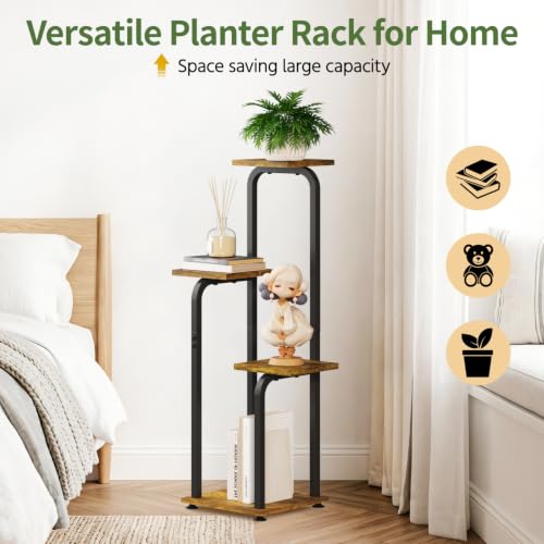 Plant Stand Shelf Tall for Indoor Corner Flower Rack (Classic Brown-Black / 4 Tier)