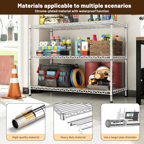 Heavy Duty 3 Tier Metal Shelving Unit (Chrome-35.6"Wx14"Dx36"H（2P）)