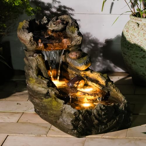 24H L Tree Trunk Outdoor Water Fountain with 3 Tiers (33H / Gray-4049)