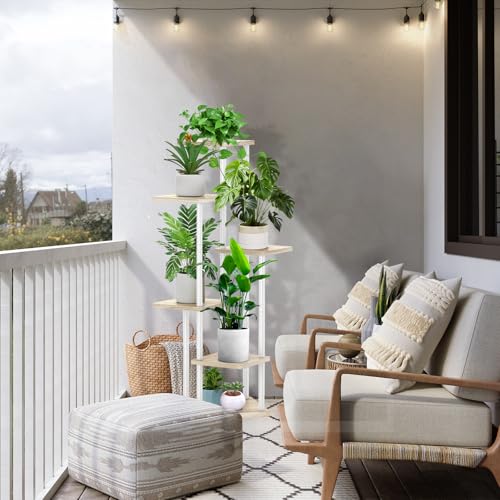 6 Tier Plant Stand Indoor (White+Oak / 6 Tier)
