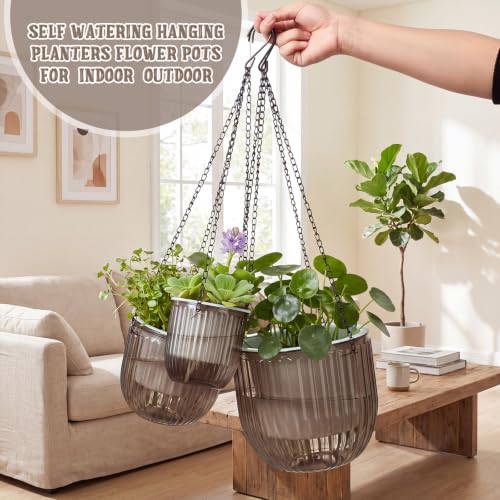 3 Pcs 8.3'' 6.5'' 4.5'' Hanging Self Watering Pot for Indoor Plant (Gray / 6.9'' 6.5'' 4.5'')