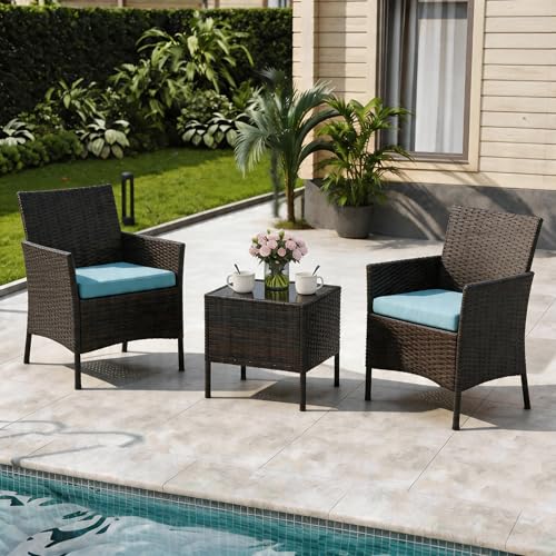3 Piece Patio Furniture Set (Blue / 3 Pieces)