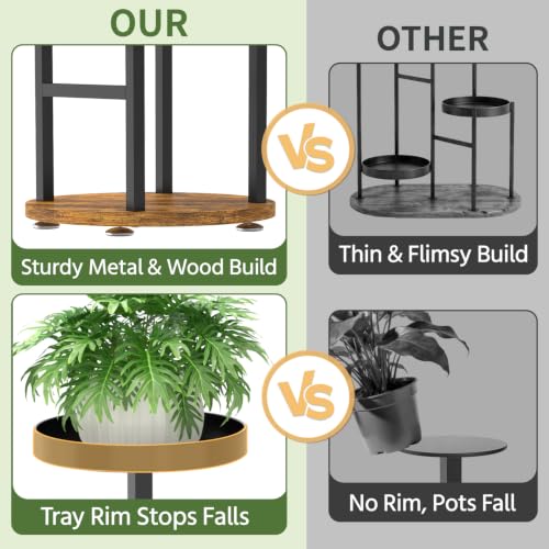 Plant Stand for Indoor Corner (Jet Black-Brown with Light / 4 Tier)