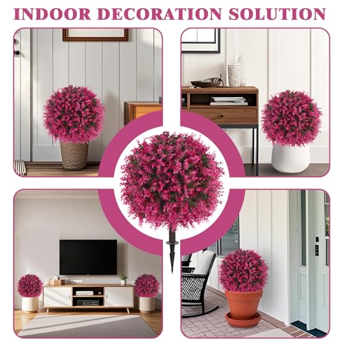 Set of 2 Artificial Topiary Ball Trees with Pink Eucalyptus (Pink Eucalyptus)