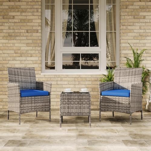 3 Piece Patio Conversation Bistro Set (Grey/Blue / 3 Pieces)