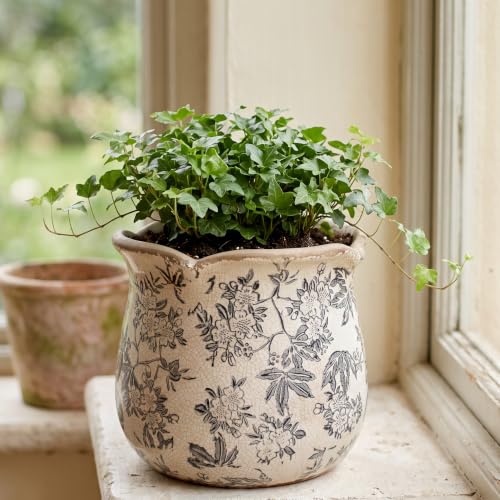 Vintage Ceramic Planter & Utensil Holder for Kitchen Counter (Rustic Gray)