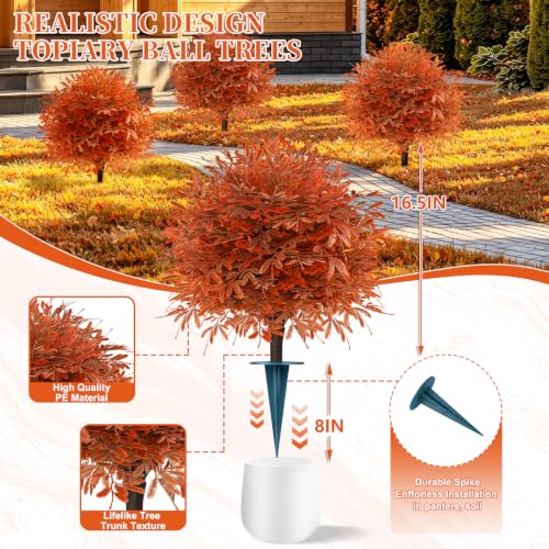 2 Pack Artificial Fall Cedar Topiary Trees with Spike (Fall Cedar)
