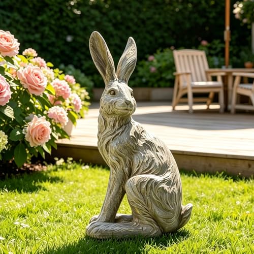 Outdoor Rabbit Garden Statue 12 Inch Grey Bunny Yard Decor (Gray 2)