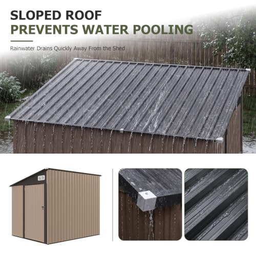 8x6 FT Lean to Outdoor Storage Shed with Sloping Roof (Brown / 6'x8')