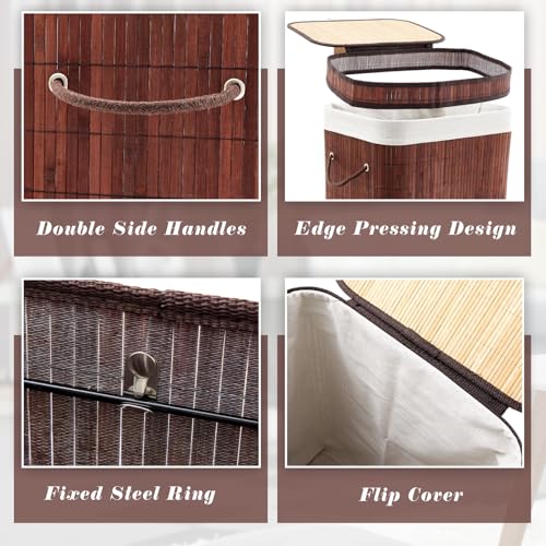 1 Pack 21 Gallon Bamboo Slim Trash Can with Lid Foldable (23.6×15.8×11.8inches / Brown)