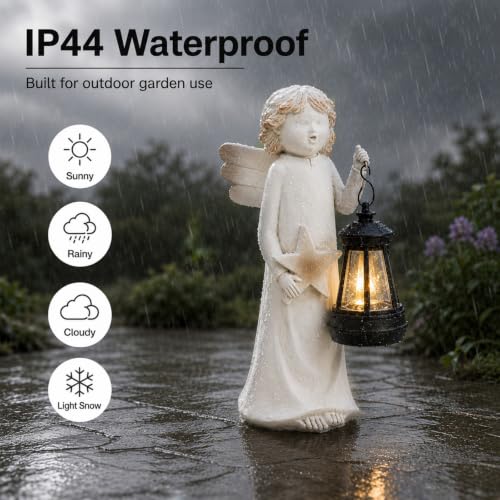 Garden Angel Statue with Solar Lantern (White Angel)