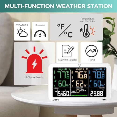 Weather Station Wireless Indoor Outdoor Thermometer Wireless (White-Large)