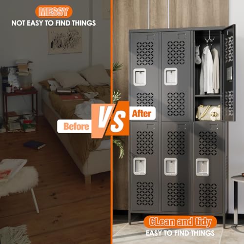 6 Door Metal Employee Lockers (Black / N-3 Doors)